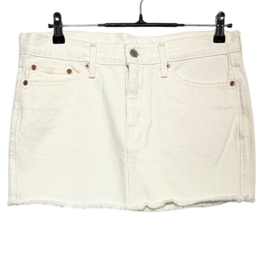 Levis Denim Skirt Womens 29 Measures 34x13 Off-White Mini Raw Hem Frayed Cotton